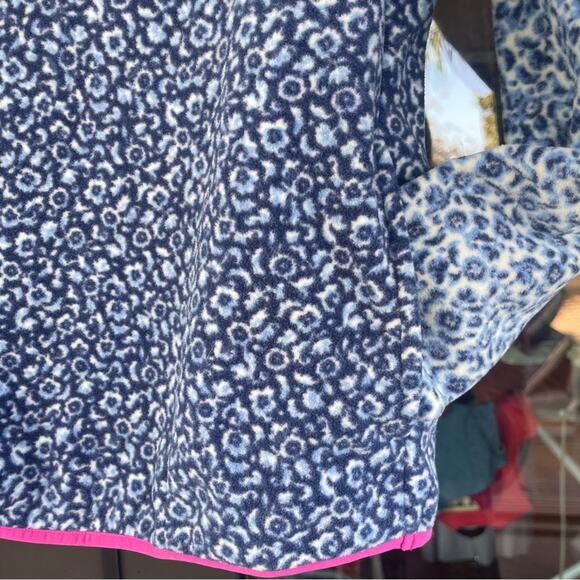LANDS’ END ~ Blue Floral Color-Block Fleece with Cute Bright Pink Detail ~ Small - Picture 8 of 9